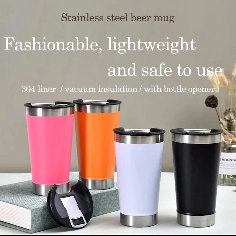 473ml Beer Cups Thermal Cup With Opener Lid Stainless Steel Thermos