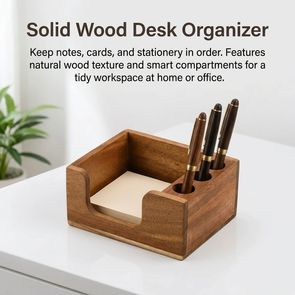 Organizer da Scrivania in Legno Massello con Superficie Liscia e Finitura Ecologica, Design con Scomparti Funzionali per Ufficio e Studenti - immagine 2
