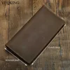 VEQKING Leather Wallets, Long Genuine Leather Clutch Bag, Retro Style Cowhide Card Bag Clip 1