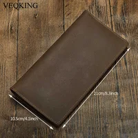 VEQKING Leather Wallets, Long Genuine Leather Clutch Bag, Retro Style Cowhide Card Bag Clip 1
