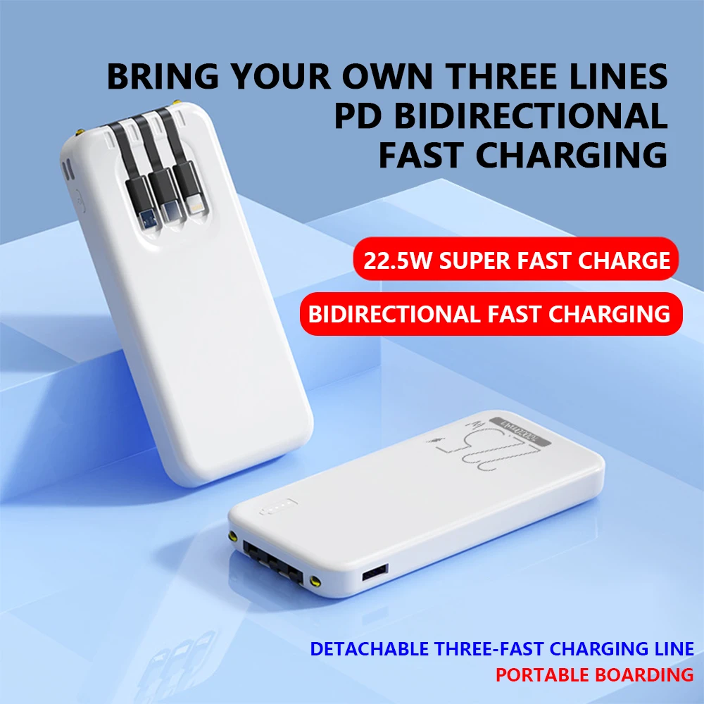 양방향 고속 충전 보조배터리, PD 22.5W, 20000mAh, 3 포트 동시 충전, 휴대용 모바일 전원 공급 장치