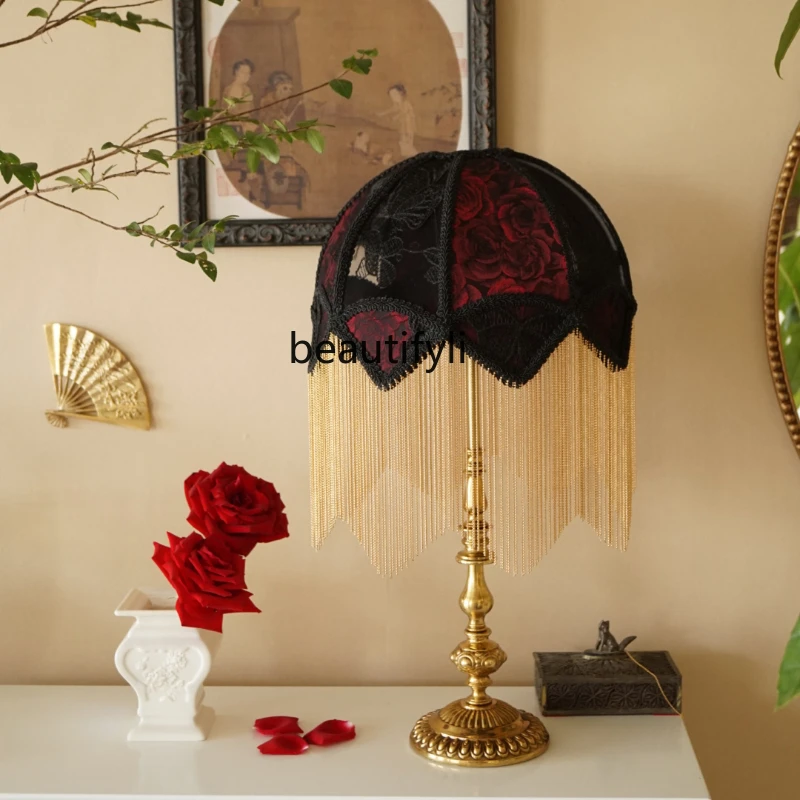 

yj Dark Night Rose Design Dark Goth Vintage Brass Bedroom Living Room Study Dining Room Table Lamp