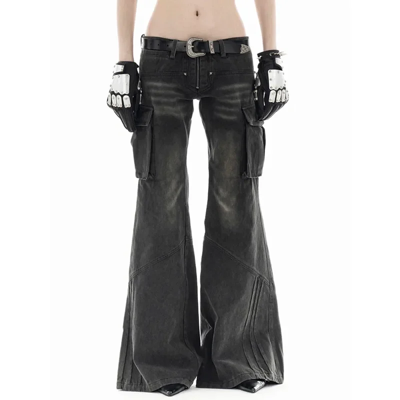 

High Waisted Black Hip Hop Women's Jeans Fashion Streetwear Casual Vintage Baggy Straight 2024 Denim Trouser Wide Leg Pants