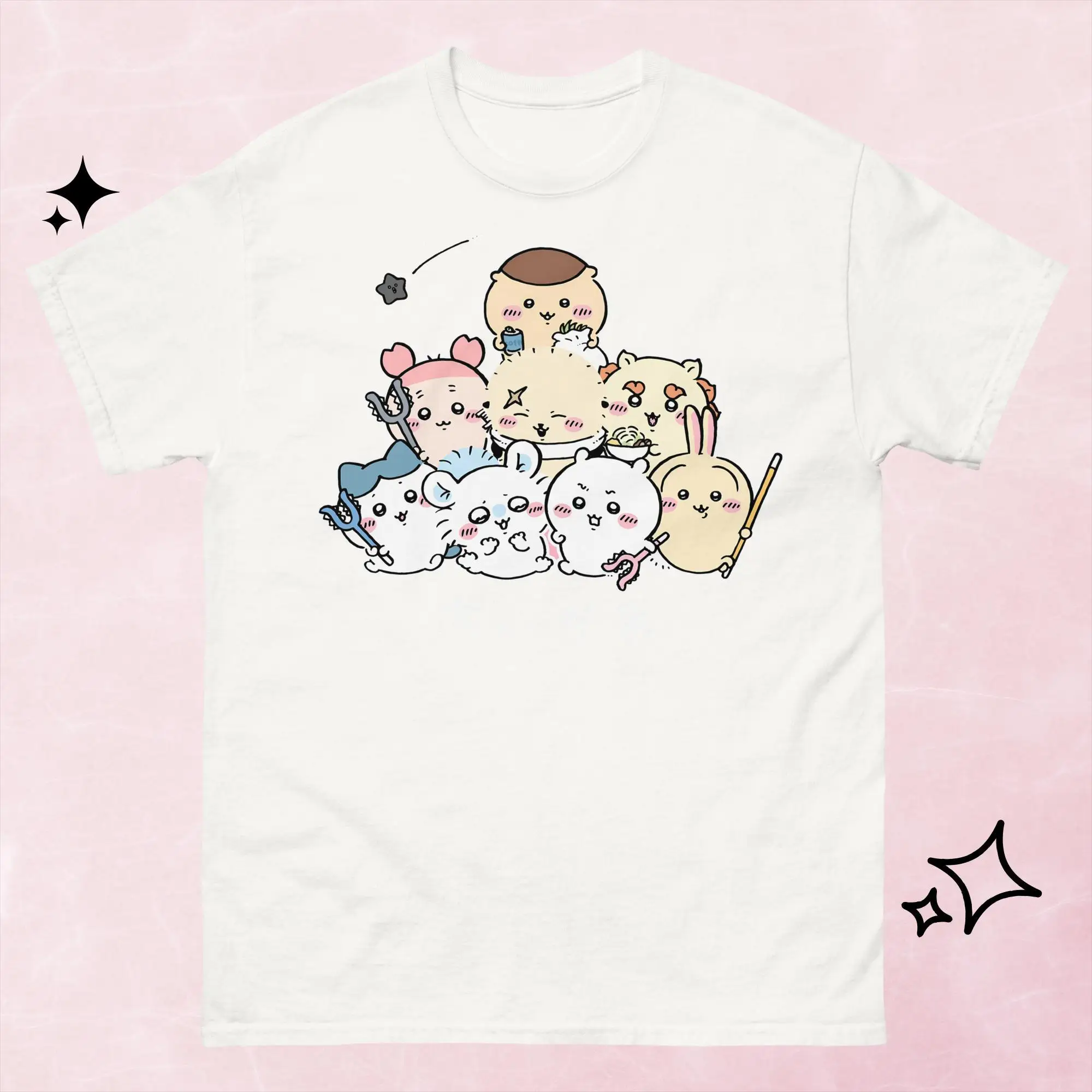 Chiikawa Usagi Hachiware Interessantes T-Shirt mit Alltagsszenen-Motiv, Unisex O-Ausschnitt Kurzarm Sommer-Freizeitkleidung für Kinder und Erwachsene