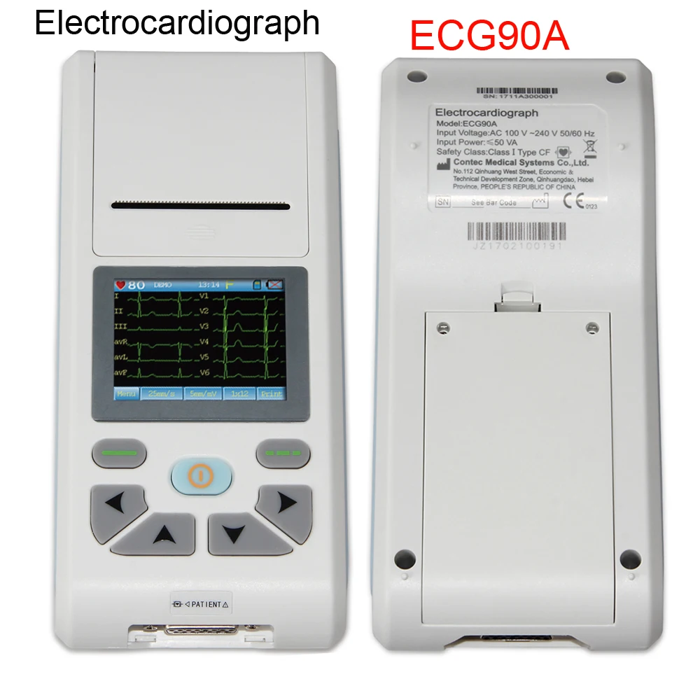 CONTEC ECG90A Touch Screen ECG EKG Machine Electrocardiograph Protable 1 Channel 12 Leads EKG Monitor and PC software Printer