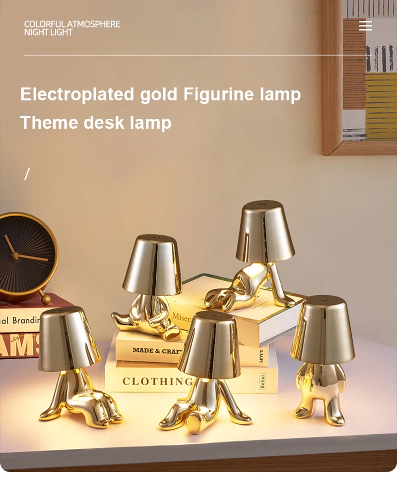 Italy Little Golden Man Night Light Thinkers Lamp Art Decor Lamp