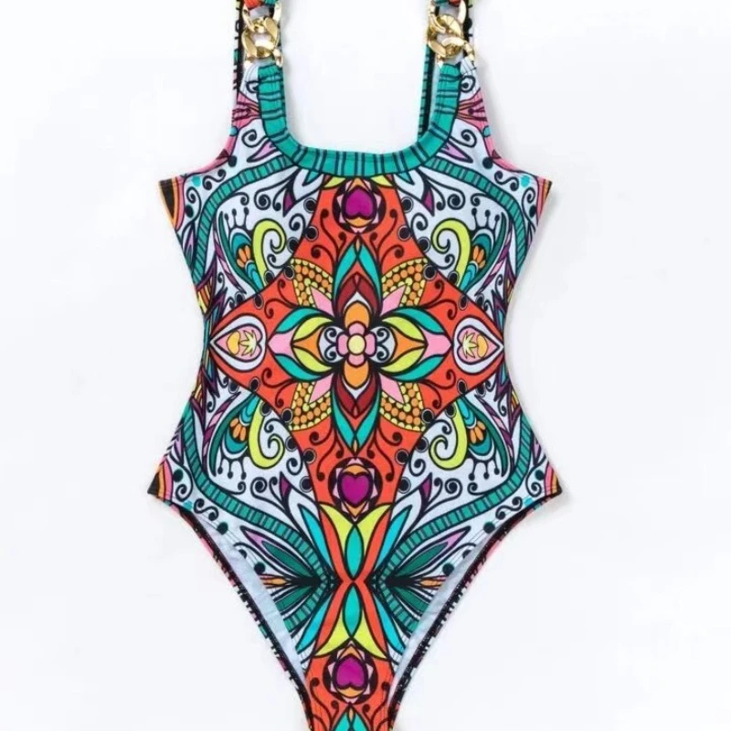 Sexy and Fashionable Swimsuit 2025 Women's Retro Printed Push Up Swimsuit with One Piece Swimsuit Women Hot Spring Bikini Cut 5