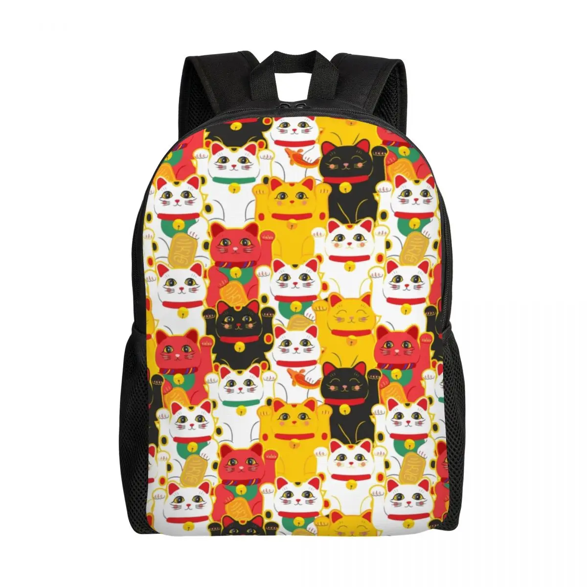 

Maneki Neko Waving Backpack for Girls Boys Lucky Cat Japanese Charms College School Travel Bags Bookbag Fits 15 Inch Laptop