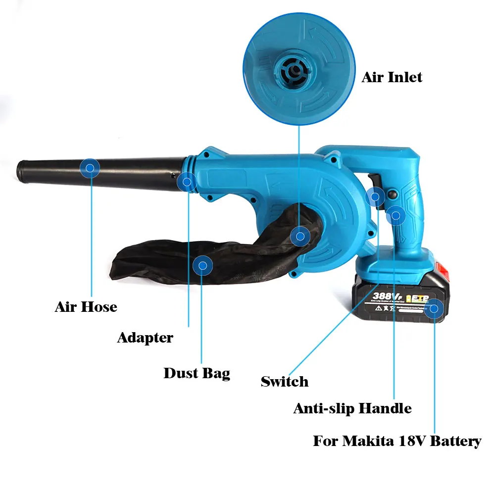 Cordless Electric Air Blower 2 In 1 Air Blower&Suction Handheld Leaf Computer Dust Collector Cleaner For Makita 18V Battery 3