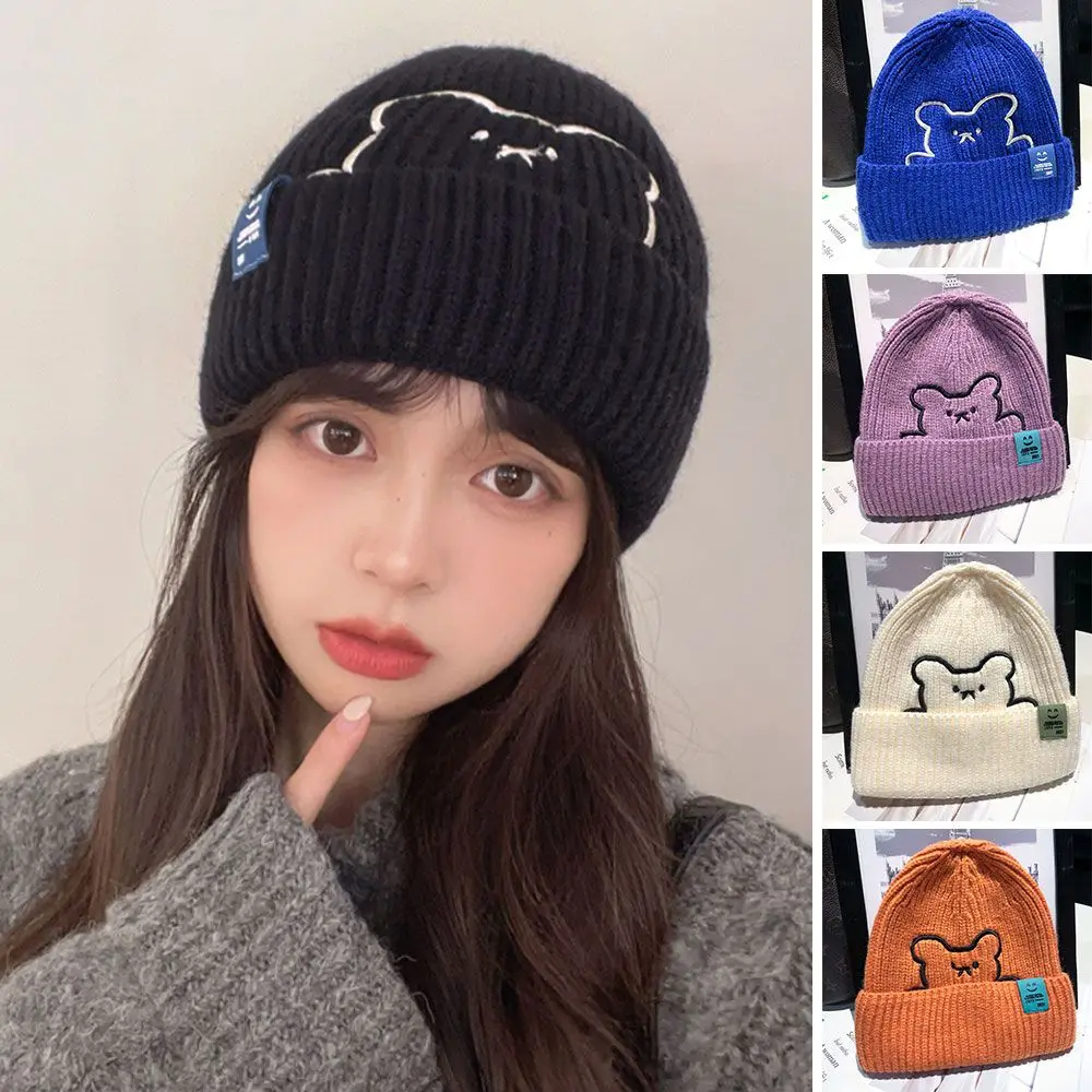 

Fashion Winter Casual Warm Bear Pattern Beanie Caps Embroidery Knitted Hat