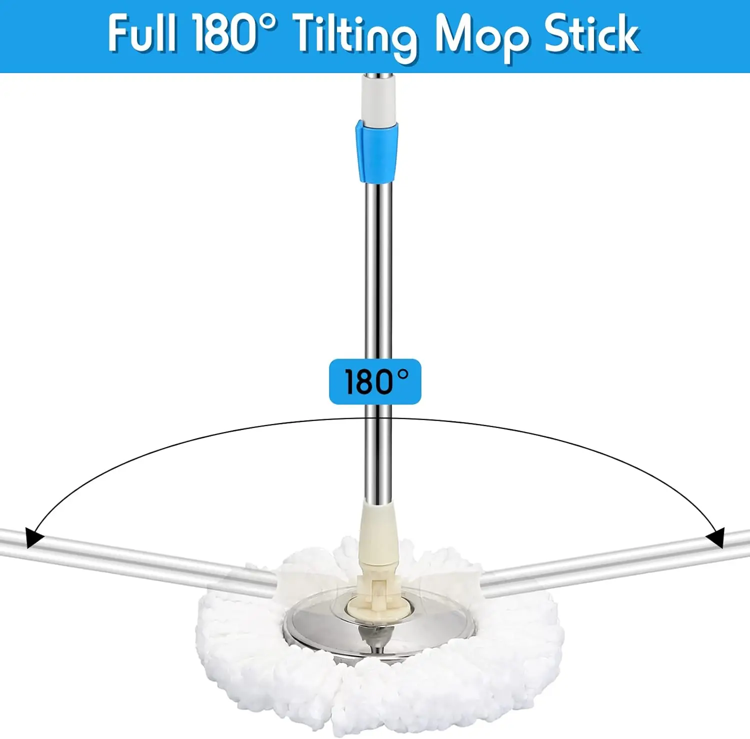 Spin Mop Handle Replacement - 360° Rotating with No Pedal