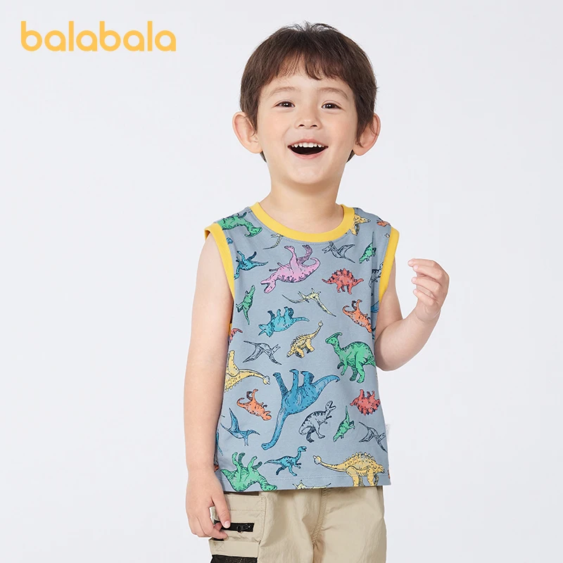 

Детская одежда Balabala, Детская футболка, базовый слой с коротким рукавом для мальчиков, новая коллекция Лето 2024, хлопковый жилет с принтом