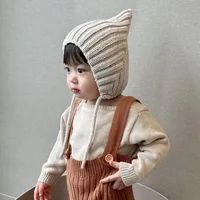 Fall Winter Baby Ear Protection Hat Solid Color Kids Knitted Beanies Warm Toddler Earmuffs Cap Children Crochet Bonnet