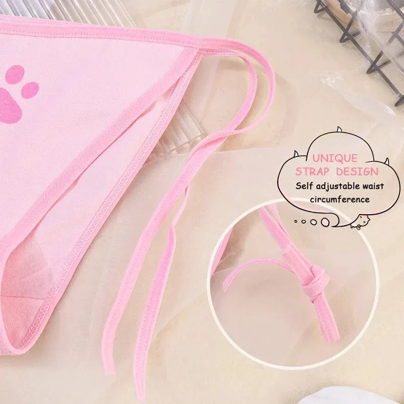 2/4PCS Cute Cat Claw Cotton Underwear Women'S Low Waist Pants Adjustable Bandage Underwear Sweet Girl Bow Tie Underwear