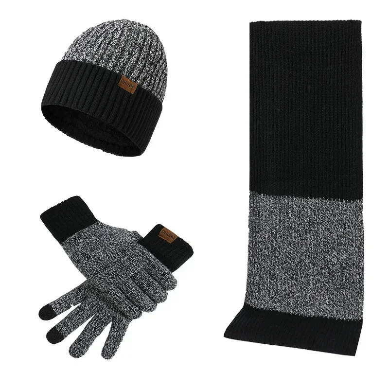 Fashion Trend Scarf Hat Glove for Men and Women Winter Luxury Knitted Thickened Warm Three Piece Set Clothing Accessories Gifts