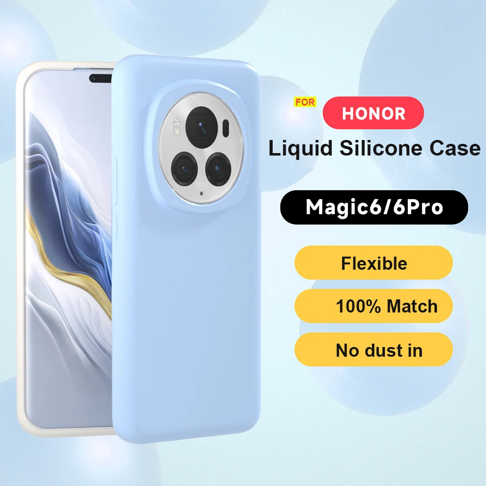Фото Оригинальный чехол из жидкого силикона для Honor Magic 6 Magic6 Pro, противоударный мягкий бампер, красочные Чехлы, кожаный чехол №1