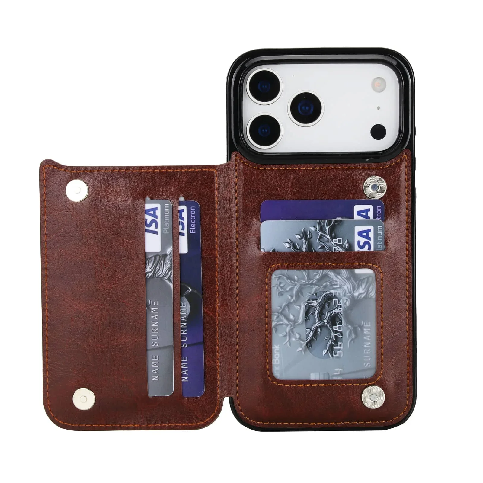 Premium Sleek Leather Wallet Phone Case with Kickstand and Card Slots - Shockproof Protection Cover