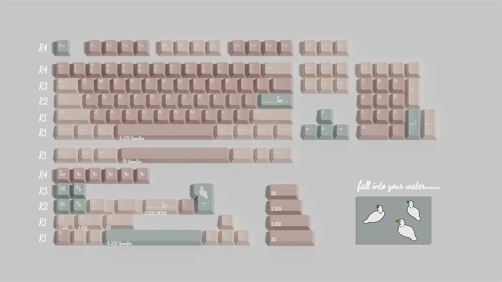 Pato Tema Keycaps Grupo Pbt Dye Subbed Perfil Cereja Keycap para Poker 65 75 Anne Gh60 Gk64 142 Chaves 142 Chaves - Imagem 3