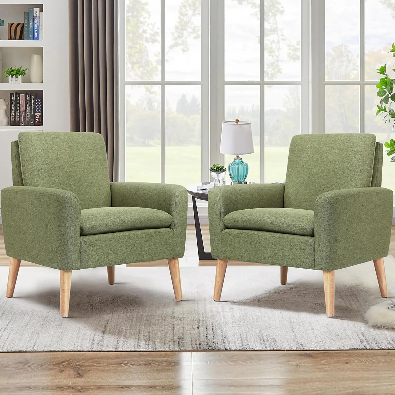 

Lohoms Accent Chairs Set of 2 Living Room Chairs Mid Century Modern Chair Upholstered Fabric Comfy Club Chair Pair of Sofa Chair