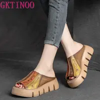 GKTINOO Genuine Leather Summer Shoes Women Slippers Wedges Outside Slides Leisure 2026 New Handmade Concise Ladies Slippers