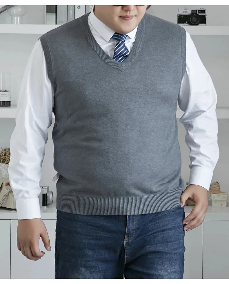 Description Picture 6 of itemAutumn 2024 New Men's Knitted Vest Pullover Sweater 8XL 7XL Plus Size Fashion V-neck Casual All-match Loose Sleeveless Clothes