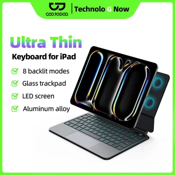 GOOJODOQ Ultra Thin Magic Keyboard for iPad Pro 11 Air 11 M3/M2 Pro 12.9 Pro 13 Pad A16 Glass Trackpad Aluminum Alloy Keyboard 1