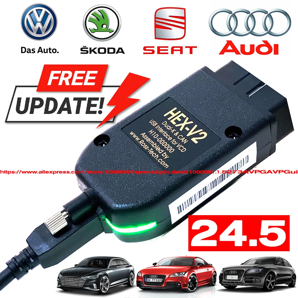 2024 популярный VCDS VAGCOM 24,5 HEX CAN USB Obd сканер для VW AUDI Skoda Seat VAG многоязычный ATMEGA162 AUTOCOM VAG HEX V2 Инструмент