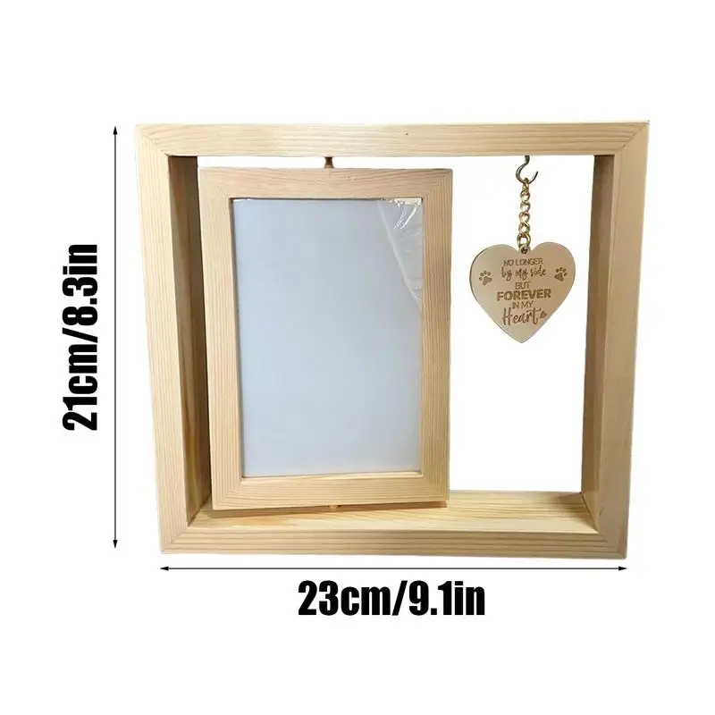 Wooden Dog Memorial Photo Frame Desktop Rotatable Frame Heart Pendant Dog Memorial Home Table Decoration For Bedroom Living Room