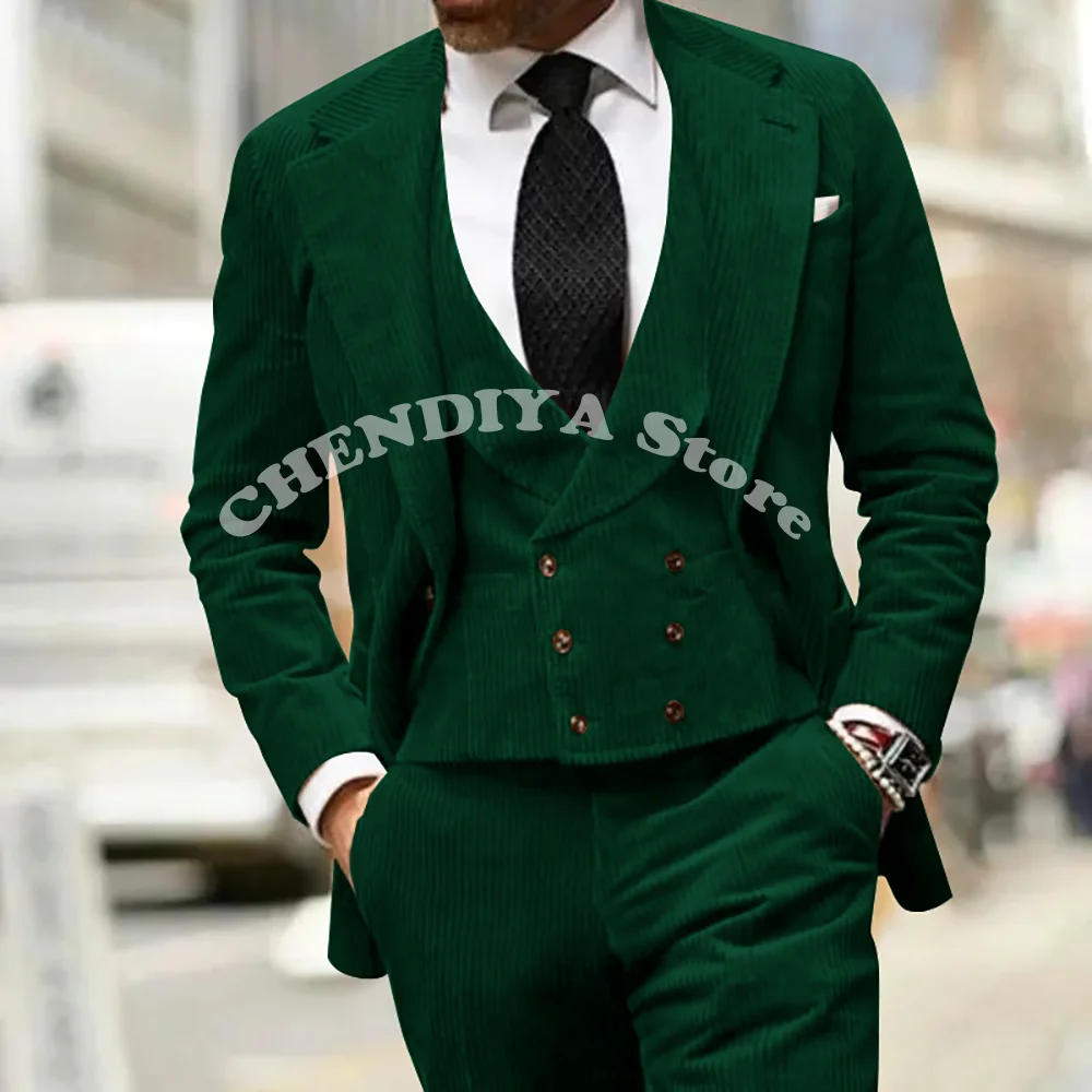 ヴィンテージコーデュロイ男性スーツオーダーメイド 3 個セット結婚式