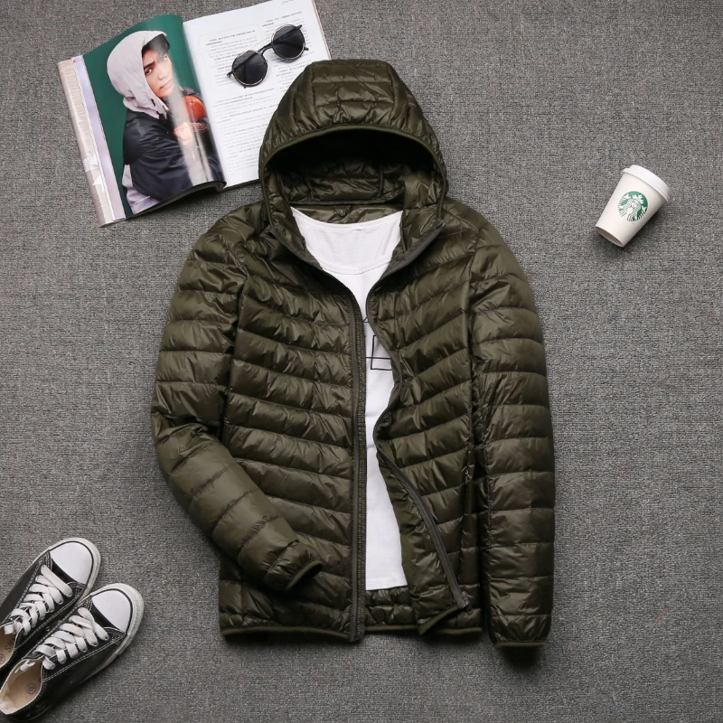 

Men's Winter Coat Warm White Duck Down Down Jacket Short Hooded Coat Light Storage Bag Travel Home Coat Men's Down Jacket Coat
