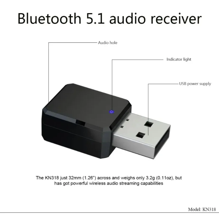 YIGETOHDE Bluetooth Adapter USB Bluetooth 5.1 Receiver 3.5mm AUX Jack for PC Car Music AUX Stereo Audio Adapter TV Headphones