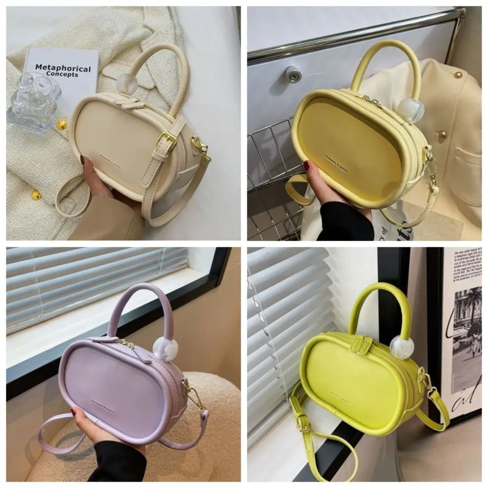 Y2K PU Leather Crossbody Bag Simple Zipper Korean Style Beaded Handbag Pillow Bag Handle Candy Color Shoulder Bag Party