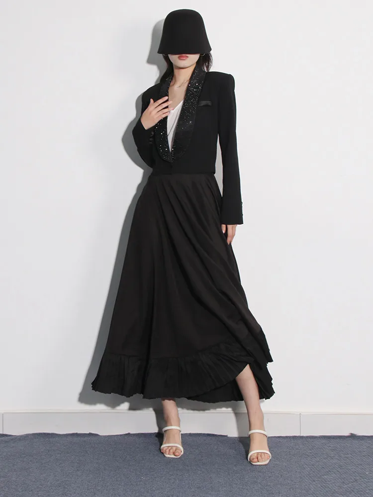 BPN Temperament Spliced Diamonds Blazers For Women Deep V Neck Long Sleeve Solid Elegant Party Blazer Female Fashion Clothes New