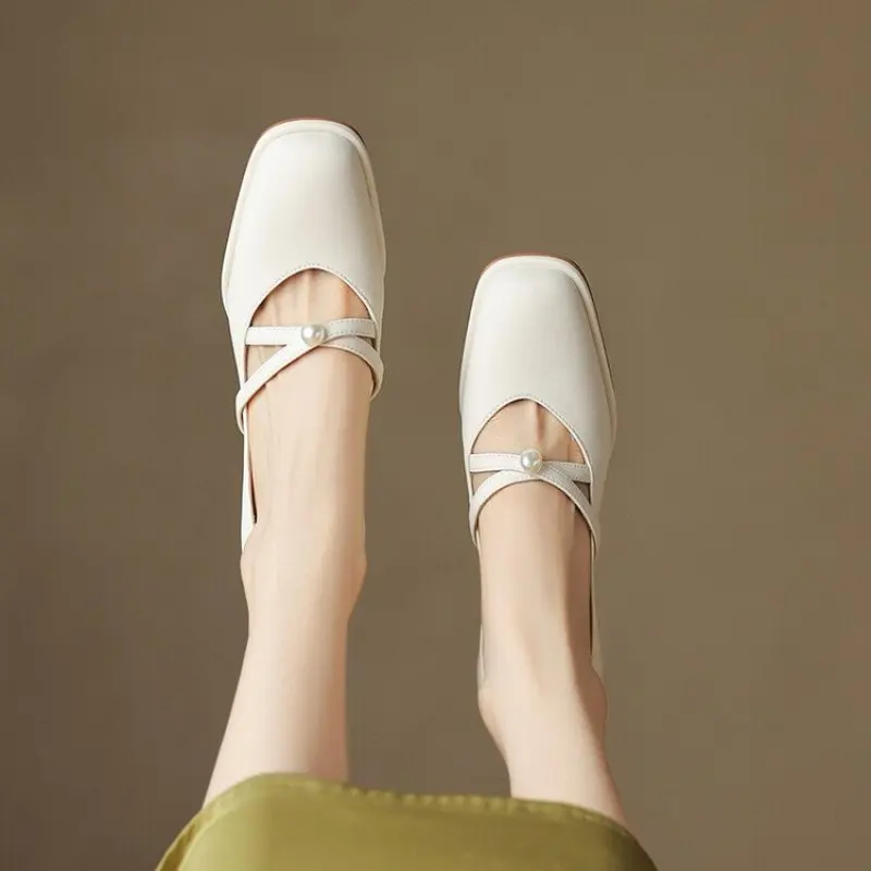 NEW Casual Slip On Vintage Ballet Women Shallow Silk Ladies Dress Thick Heel Fashion Pumps Female 2024 New Designer Shoes Bowtie