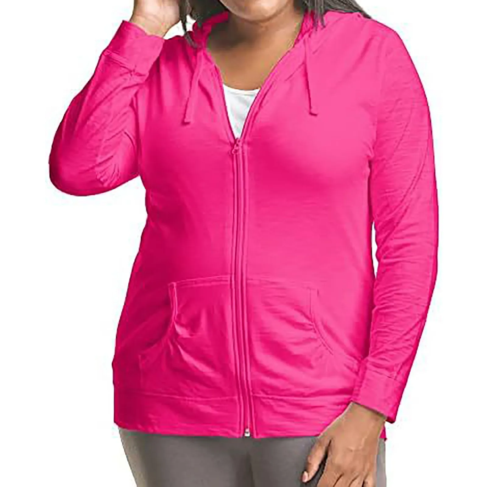 

Women's Long Sleeved Large Size Hoodie Sports Top Solid Color Hoodie