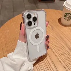 Premium Magnetic Transparent Wireless Charging Case - Shockproof Soft Bumper Cover - iPhone 12 Pro (Transparent)