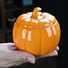 Ceramic Bowl Pumpkin Shape Cartoon Pumpkin Jar Soup Can with Lid Condiment Box Seasoning Pot Soup Bowl Kitchen Container 2