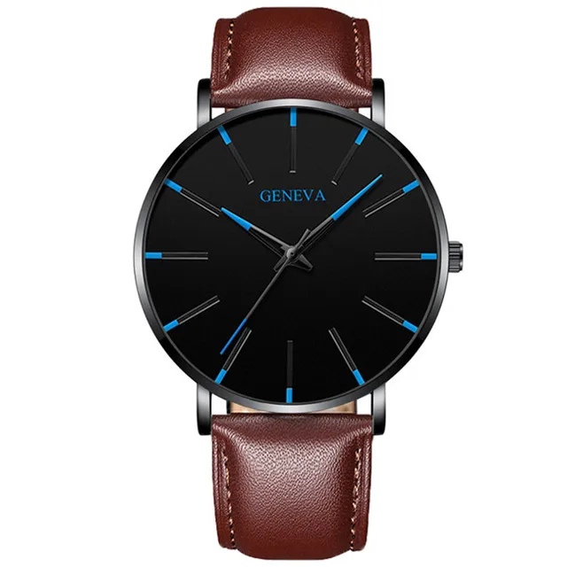 Exquisite Watches 2022 Male Elegant Ultra Thin Stainless Steel Business Quartz New Wristwatch Fashion Black Casual Watch For Men Leather Brown Blue
