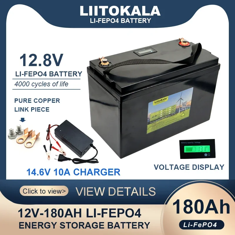 

12.8V 180AH LiFePO4 Battery 12V Lithium Iron Phosphate Batteries 4000 Cycles Touring car Solar Wind 14.6v 10a Charger Tax Free