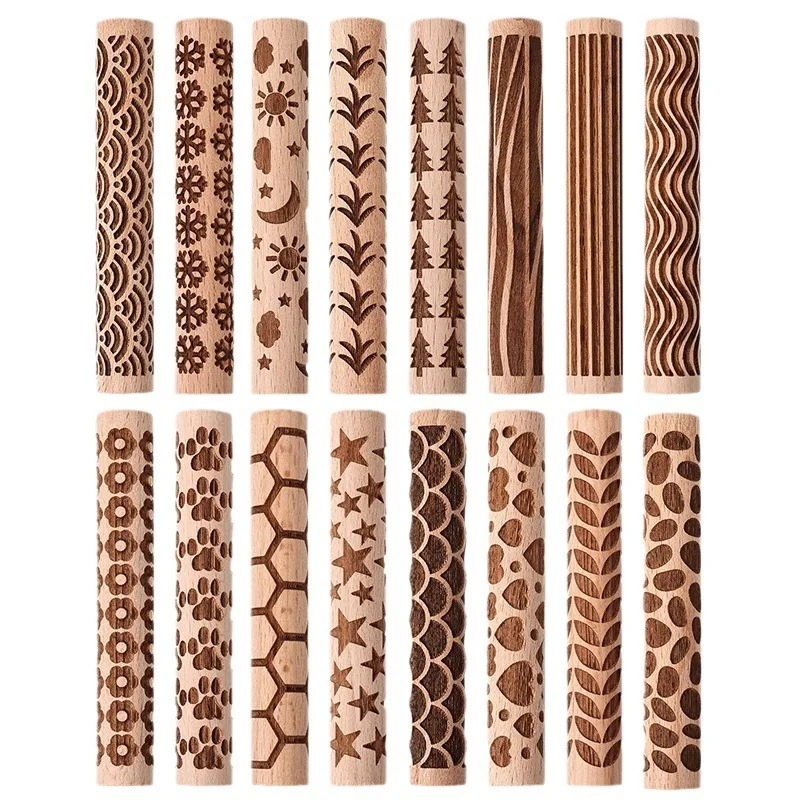 Solid Wood Beech Rolling Pin Clay Tools Pottery Ceramic Texture Wooden Roller Stick Mud Press Printing Mold Art Hobby Tool 10cm