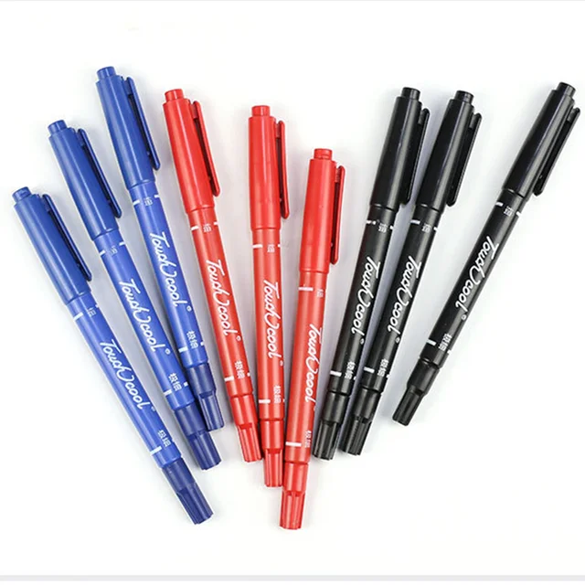 6pc/Set Permanent Marker Pen Fine Point Waterproof Thin Crude Dual Tip Nib  Black Blue Red Ink Color Paint Marker Pens - AliExpress