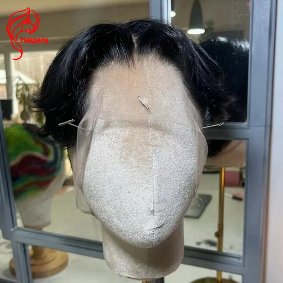Hesperis Middle Part Natural Color Full Lace Human Hair Wig For Men Pre Styled Transparent Short Cut Full Lace Male Wigs