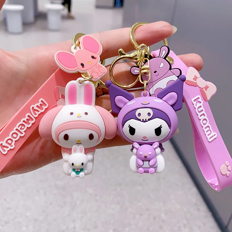 Sanrio Keychain Kawaii Kuromi Cinnamoroll Little Twin Stars New Fashion Girl Bag Pendant Backpack Keyring Toys Kid Birthday Gift