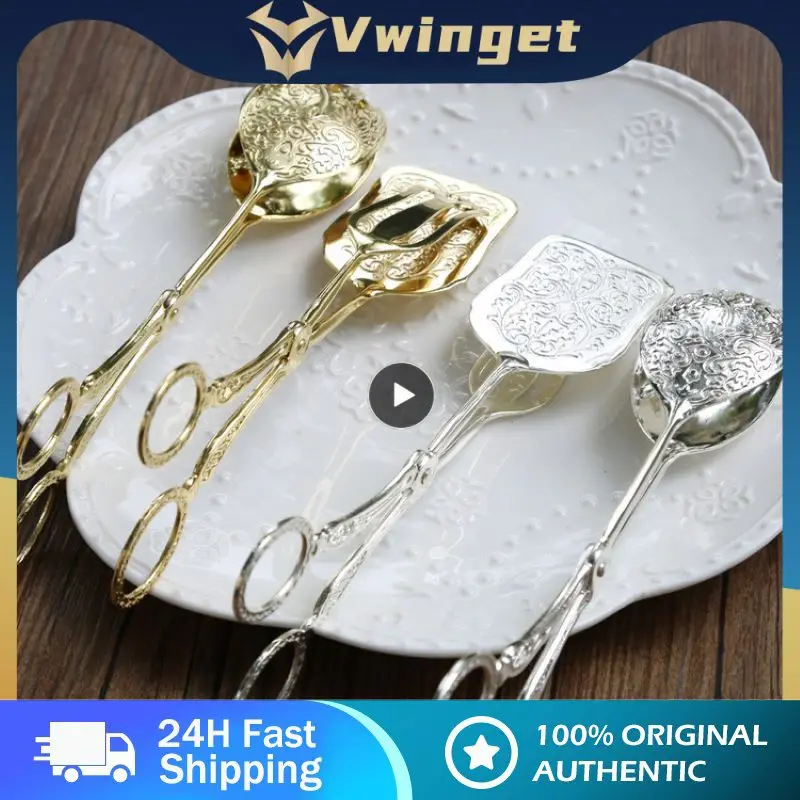 Food Tong Gold-plated Snack Cake Clip Salad Bread Pastry Clamp Baking Barbecue Tool Fruit Salad Cake Clip Kitchen Utensils