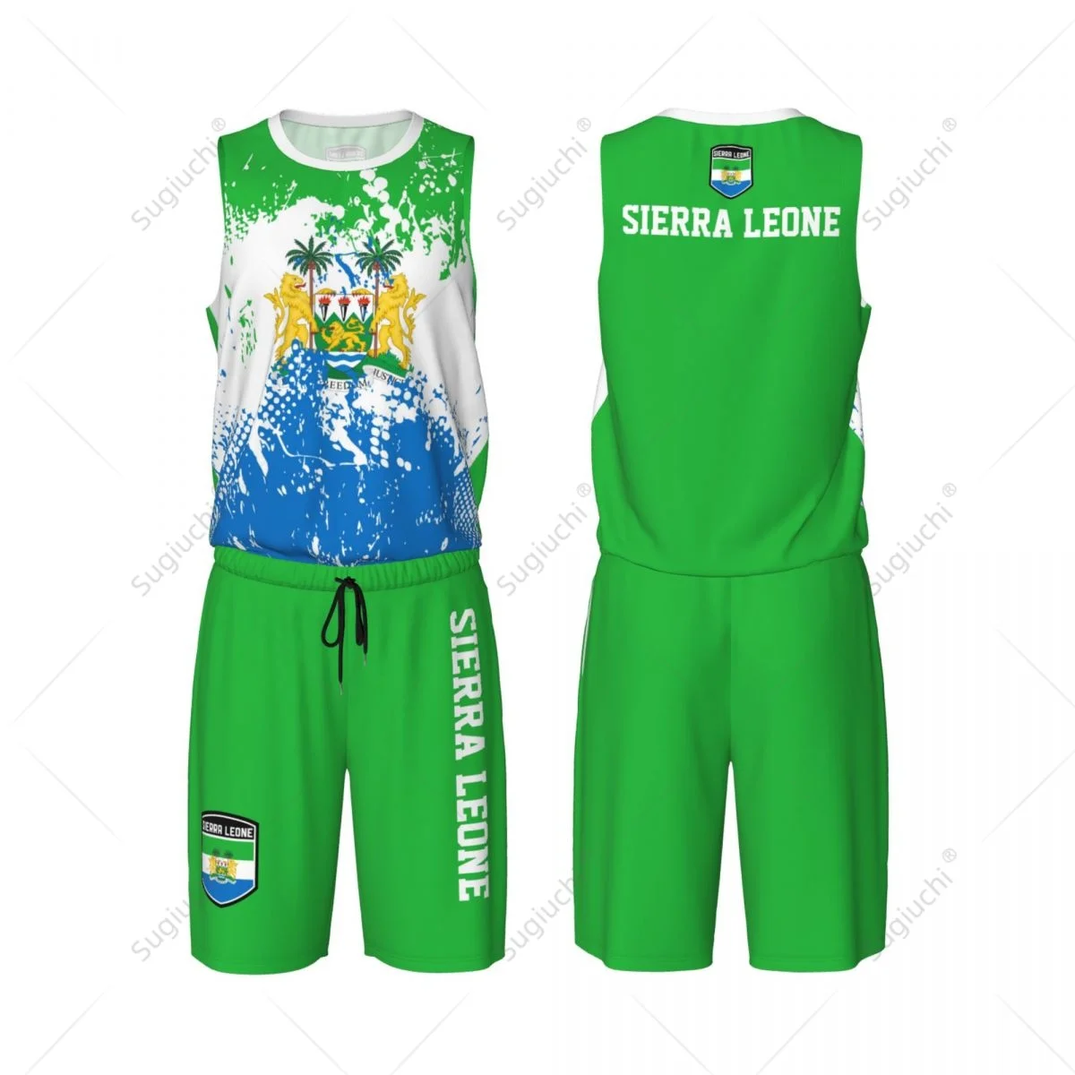 

Team-up Sierra Leone Flag Grain Men Basketball Jersey Set Shirt & Pants Sleeveless Custom Name Nunber Exclusive