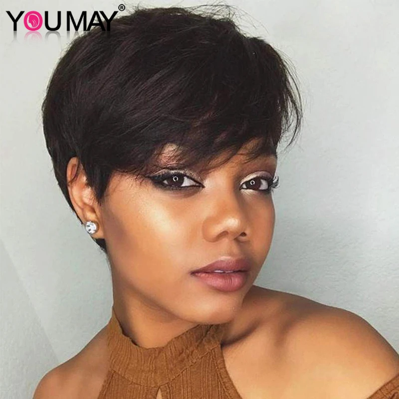Short Bob Hair With Bangs Human Hair Wigs Boy Haircut Style For Black Women  Brazilian Remy Human Wig With Side Fringe Color Wig| | - AliExpress
