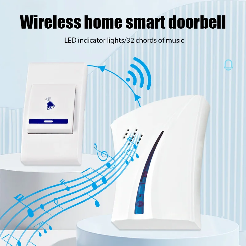 Home Wireless Smart Doorbell 100M Remote Control  Waterproof Plugless Doorbell with 32 Songs Easy Installation