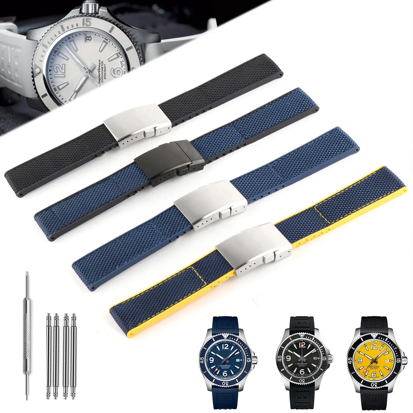 

Watch Accessories Band Replacement FOR Breitling Avenger Black Bird Series Watch Strap Waterproof Rubber Silicone Bracelet 22MM