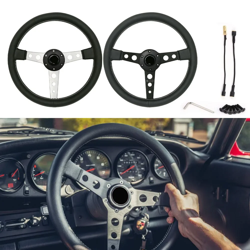 

Mo* Car Modified Steering Wheel 14inch Universal JDM Sport 350mm Steering Wheel Flat Leather 6 Hole Pattern 70mm With Carbon