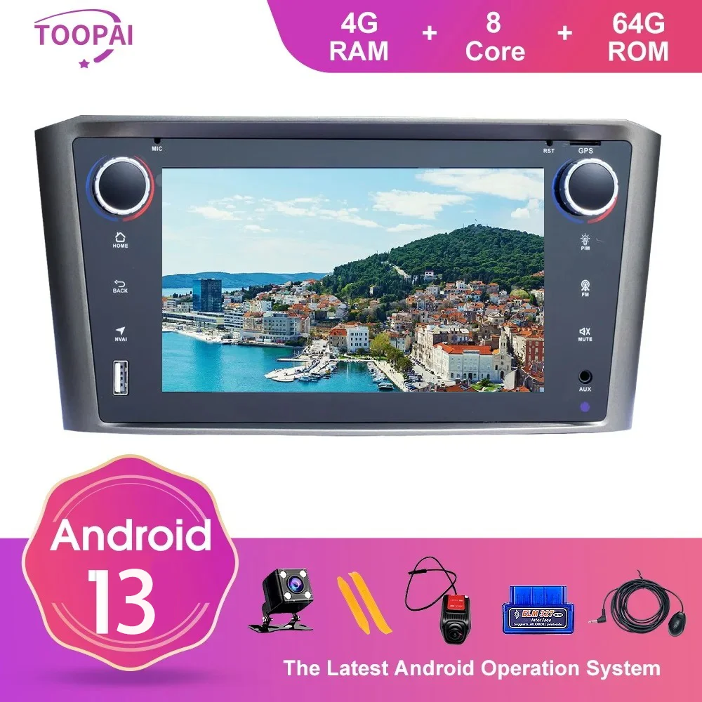 Автомобильный мультимедийный плеер Toopai, Android 13, для Toyota Avensis T25 2002-2008, GPS-навигация, автомобильное стерео, головное устройство Navi